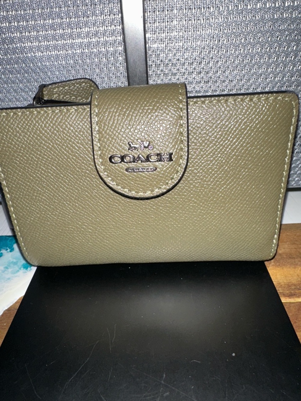 Coach Olive-Tone Pebbled Leather Snap Wallet